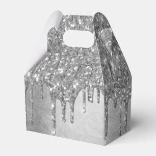 Dripping Silvery Glitter Platinum Faux Metallic Favour Box