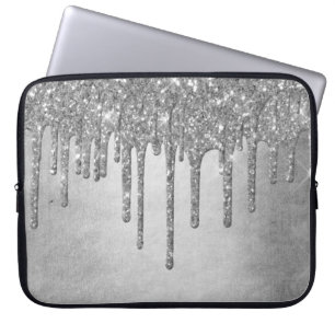 Dripping Silvery Glitter   Platinum Faux Metallic Laptop Sleeve