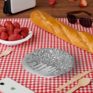 Dripping Silvery Glitter   Platinum Faux Metallic Paper Plate