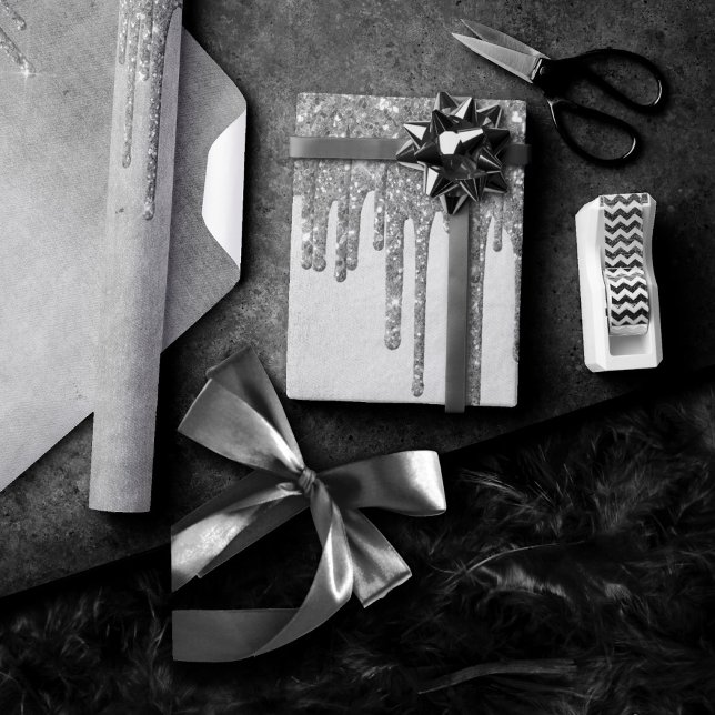 Dripping Silvery Glitter | Platinum Faux Metallic Wrapping Paper (Creator Uploaded)