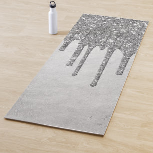 Dripping Silvery Glitter   Platinum Faux Metallic Yoga Mat