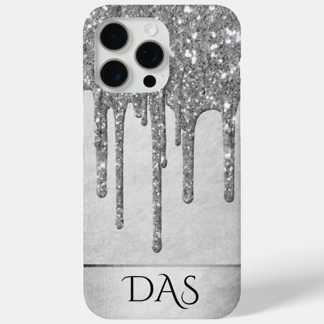 Dripping Silvery Glitter | Platinum Glam Monogram Case-Mate iPhone Case (Back)