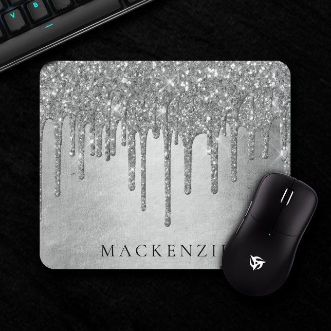 Dripping Silvery Glitter | Platinum Glam Monogram Mouse Mat (Creator Uploaded)