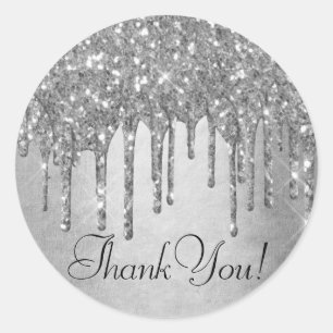 Dripping Silvery Glitter   Platinum Glam Thank You Classic Round Sticker
