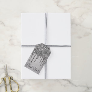Dripping Silvery Glitter Platinum Glam Thank You Gift Tags