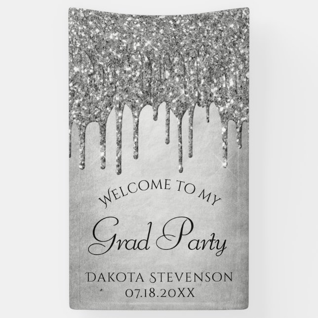 Dripping Silvery Glitter | Platinum Graduation Banner (Vertical)