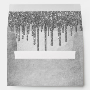 Dripping Silvery Glitter Platinum Return Address Envelope