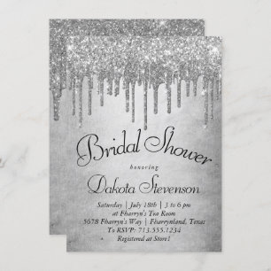 Dripping Silvery Glitter Platinum Sparkle Shower Invitation
