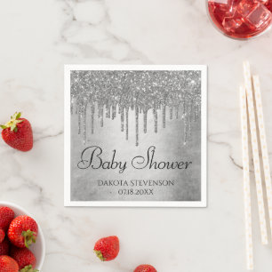 Dripping Silvery Glitter   Platinum Sparkle Shower Napkin