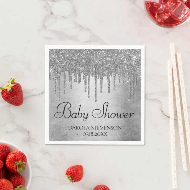 Dripping Silvery Glitter | Platinum Sparkle Shower Napkin (Insitu)