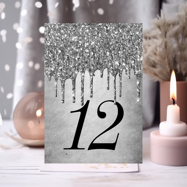 Dripping Silvery Glitter | Platinum Sweet Sixteen Table Number (Creator Uploaded)