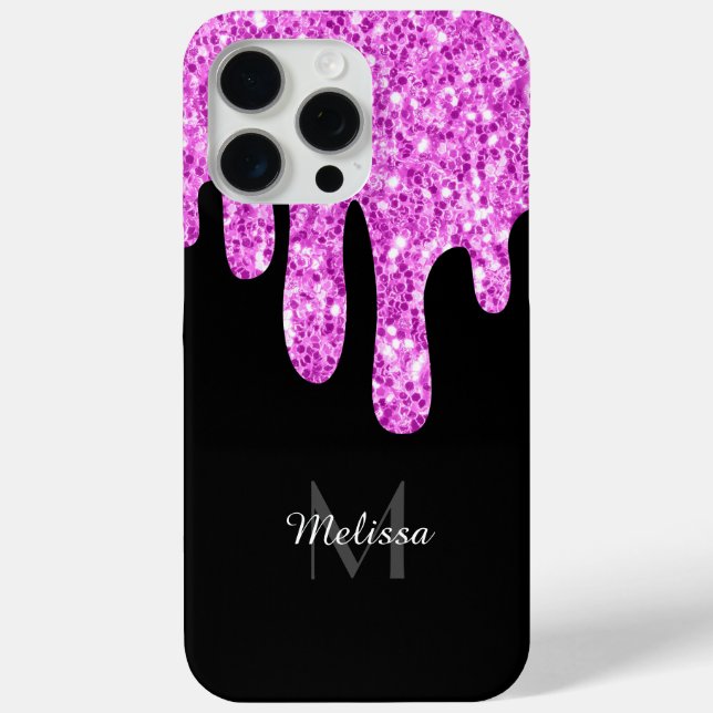 Dripping Sparkles Glitter Pink Black Monogram Case-Mate iPhone Case (Back)