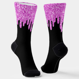 Dripping Sparkles Glitter Pink Black Socks