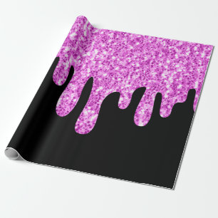 Dripping Sparkles Glitter Pink Black Wrapping Paper