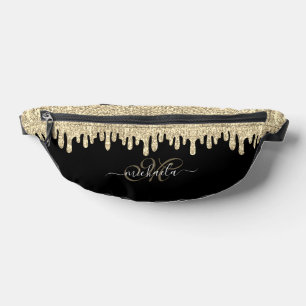 Dripping sparkles gold and black elegant Monogram Bum Bags