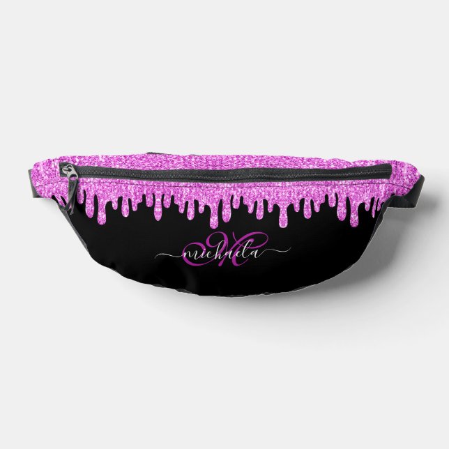 Dripping sparkles pink lavender and black Monogram Bum Bags (Lay Down)