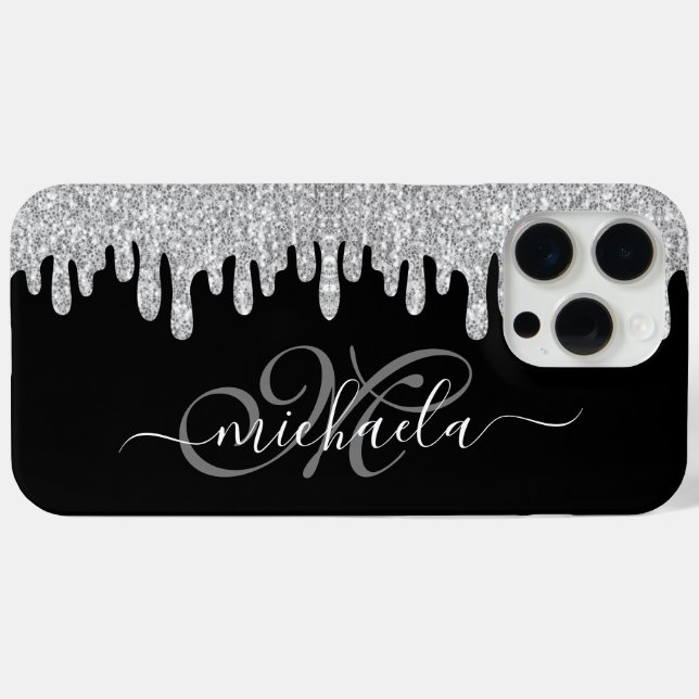Dripping sparkles silver grey and black Monogram Case-Mate iPhone Case (Back (Horizontal))