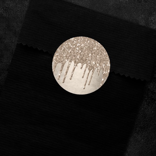 Dripping Taupe Glitter | Champagne Gold Drizzle Classic Round Sticker (Creator Uploaded)
