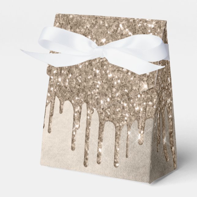 Dripping Taupe Glitter | Champagne Gold Drizzle Favour Box (Front Side)