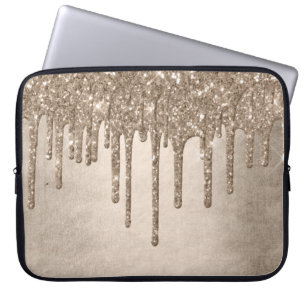 Dripping Taupe Glitter Champagne Gold Drizzle Laptop Sleeve