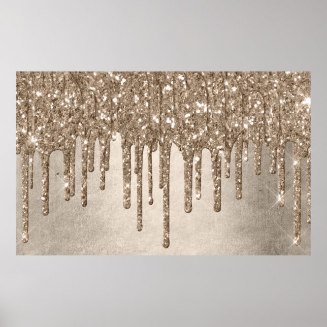Dripping Taupe Glitter | Champagne Gold Drizzle Poster (Front)