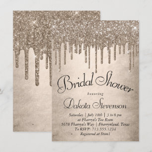 Dripping Taupe Glitter   Champagne Melt Shower Invitation