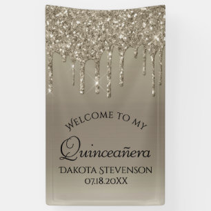 Dripping Taupe Glitter   Champagne Quinceanera Banner