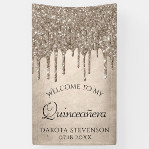 Dripping Taupe Glitter   Champagne Quinceanera Banner