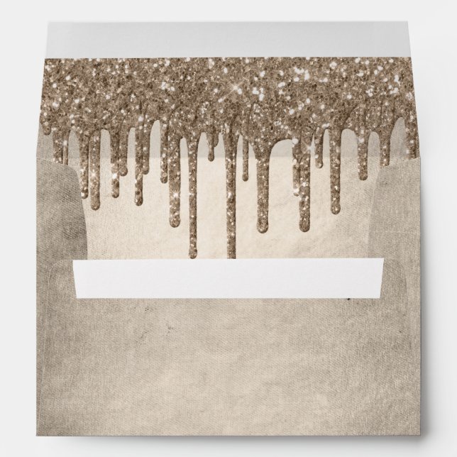 Dripping Taupe Glitter | Champagne Returm Address Envelope (Back (Bottom))