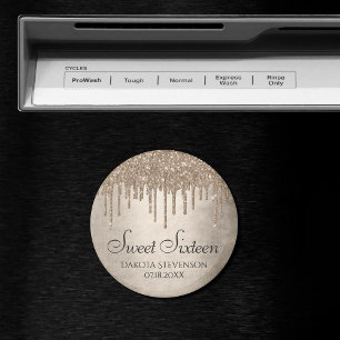 Dripping Taupe Glitter   Champagne Sweet Sixteen Magnet