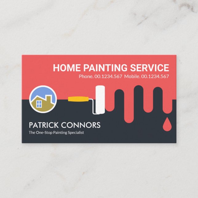 Dripping Wall Paint Roller Brush Painting Business Card (Front)