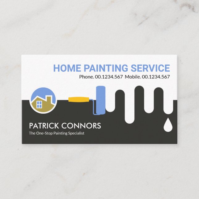 Dripping Wall Paint Roller Brush Painting Home Business Card (Front)