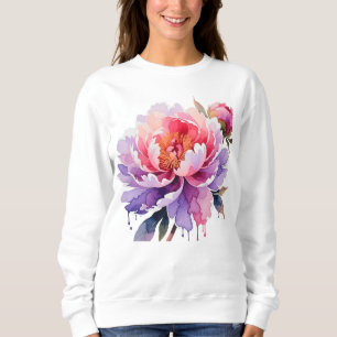 Dripping Watercolor Peony Floral Abstract Art Sweatshirt