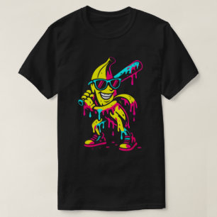 Drippy Banana Baseball Cartoon Design T-Shirt