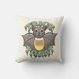 Drippy Bat “Trick Or Treat” Decorative Pillow