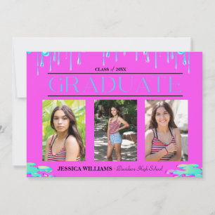 Drippy Dripping Holographic Photo Graduation  Invitation
