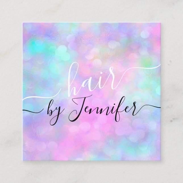 Drips 6 Punches Hairdresser Makeup Holographic Square Business Card (Front)
