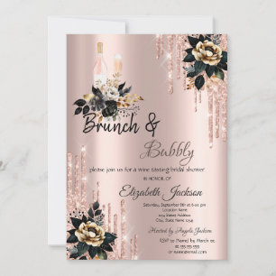 Drips Black Roses Brunch & Bubbly Bridal Shower Invitation