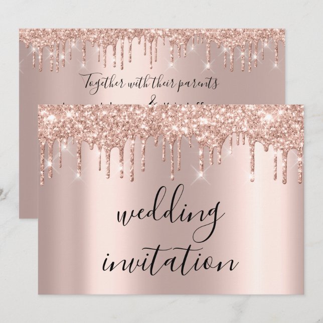 Drips Black Spark Wedding Bridal  Rose Gold Invitation (Front/Back)