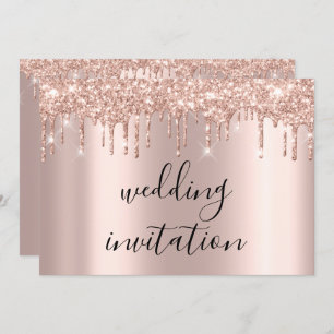 Drips Black Spark Wedding Bridal Rose Gold Invitation