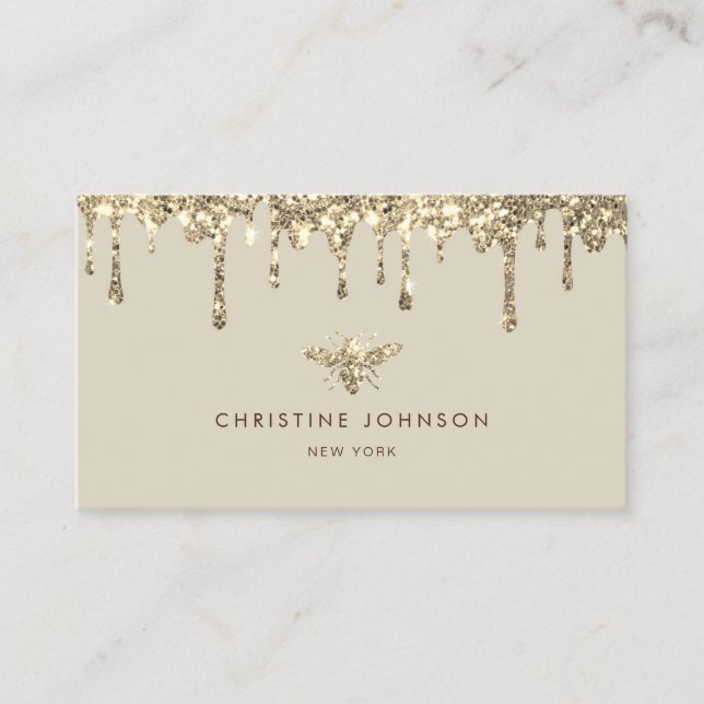 drips faux glitter bee business card (Front)