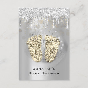 Drips Glitter Baby Shower Feet Gold Grey Girl Boy Invitation