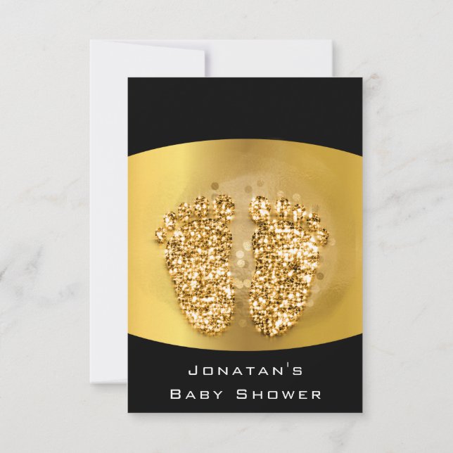 Drips Glitter Baby Shower Feet Gold VIP  Girl Boy Invitation (Back)