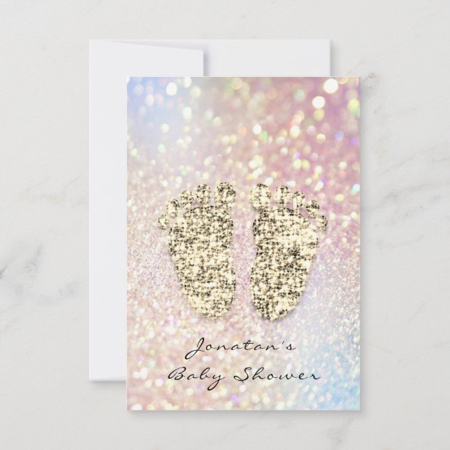 Drips Glitter Baby Shower Feet Pink Blush Girl Boy Invitation (Back)