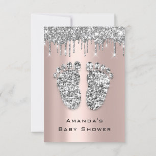 Drips Glitter Baby Shower Feet Rose Grey Girl Boy Invitation