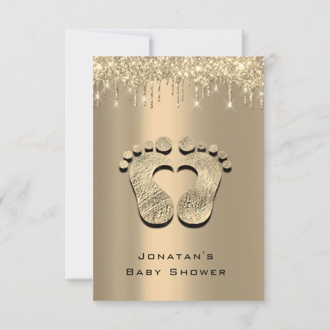 Drips Glitter Baby Shower Feet Sepia Dots Girl Boy Invitation (Back)