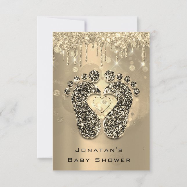 Drips Glitter Baby Shower Feet Sepia Dots Girl Boy Invitation (Back)