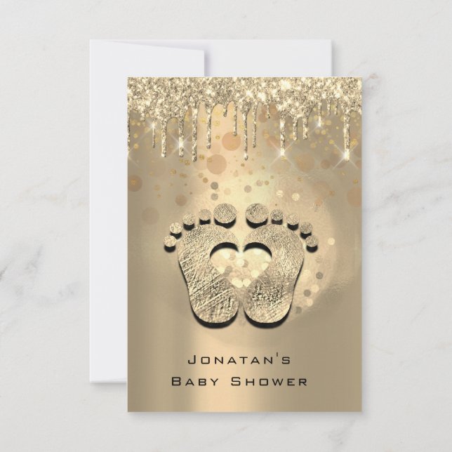 Drips Glitter Baby Shower Feet Sepia Dots Girl Boy Invitation (Back)