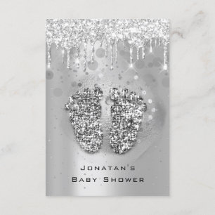 Drips Glitter Baby Shower Feet SilverGray Girl Boy Invitation