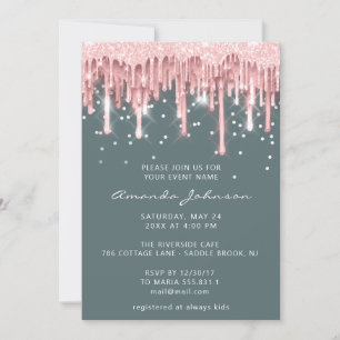 Drips Glitter Bridal Wedding Sweet 16 Rose Mint Invitation